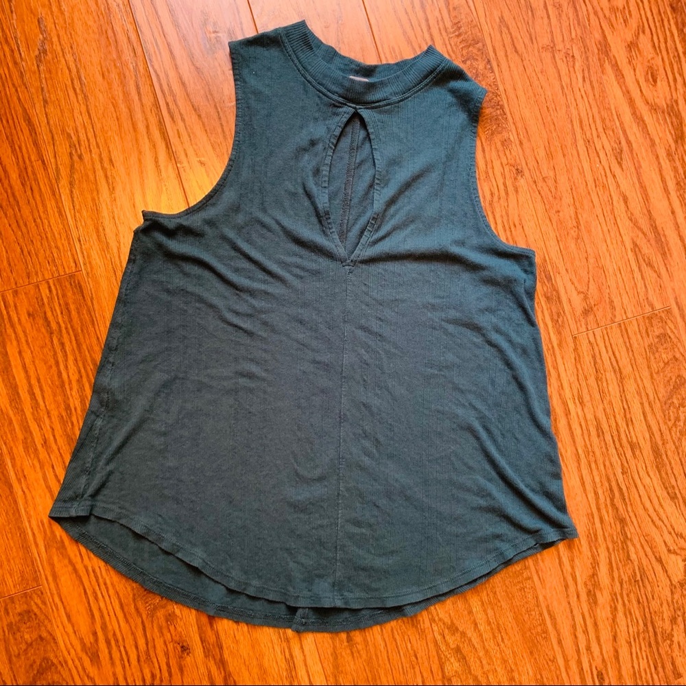 Free People Teal Keyhole Ribbed Tank S - Picture 2 of 4